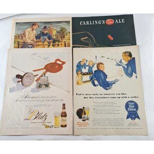 Vintage Beer Cigarette Print Ads Lot Of 4 Pabst Lucky Strikes Blatz Mancave Art